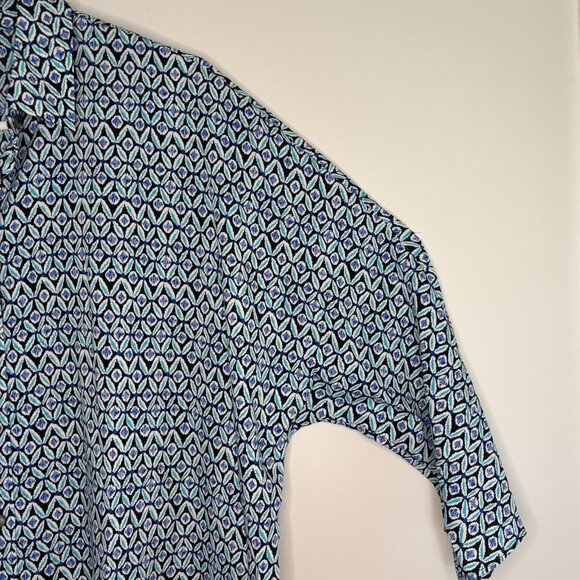 CHICO'S Button Up Blouse 0 XS Teal Blue Black Raglan Sleeve Collared Stretch - Picture 3 of 5